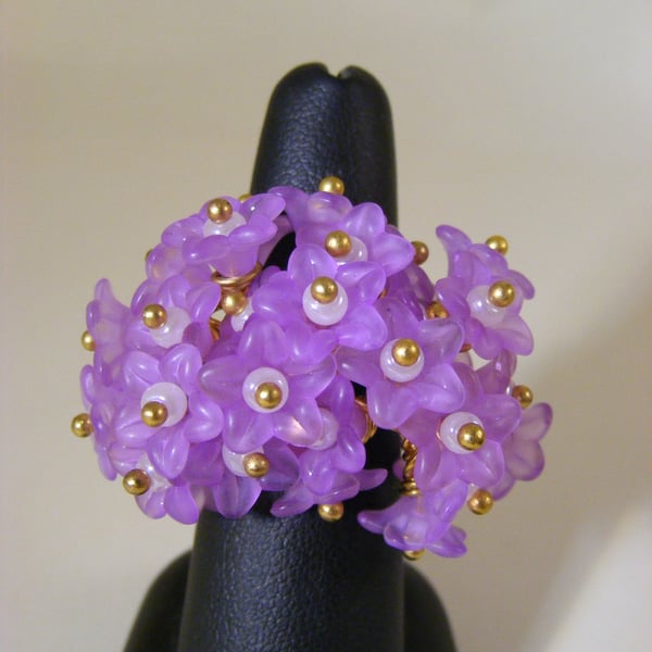 Purple Adjustable Flower Ring.
