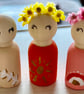 Set of three peg dolls sunny good vibes 