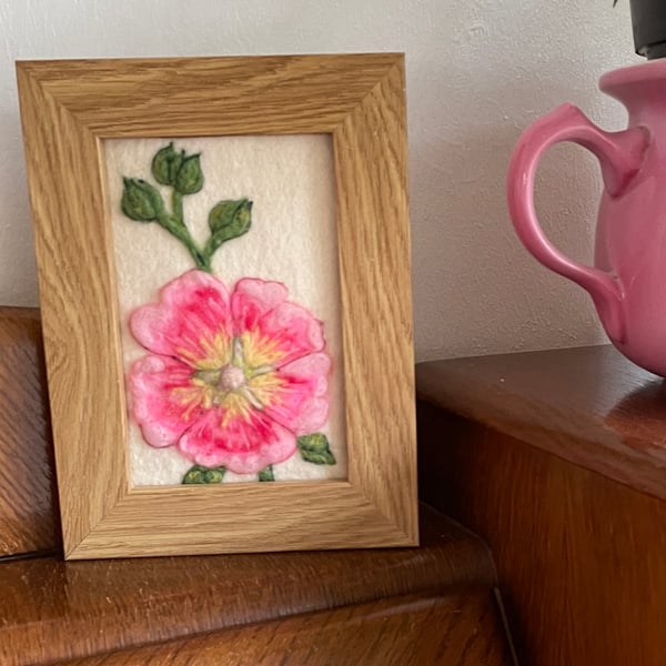 Hand Felted Hollyhock Textile Artwork
