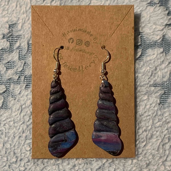 Handmade Polymer Clay Purple Marble Mix Earrings (Clip On’s Available)