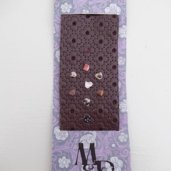 Handmade Leather Bookmark Floral Embossed with Neutral Coloured Crystal Stones 