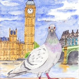 Pigeon Visiting London, England - original painting