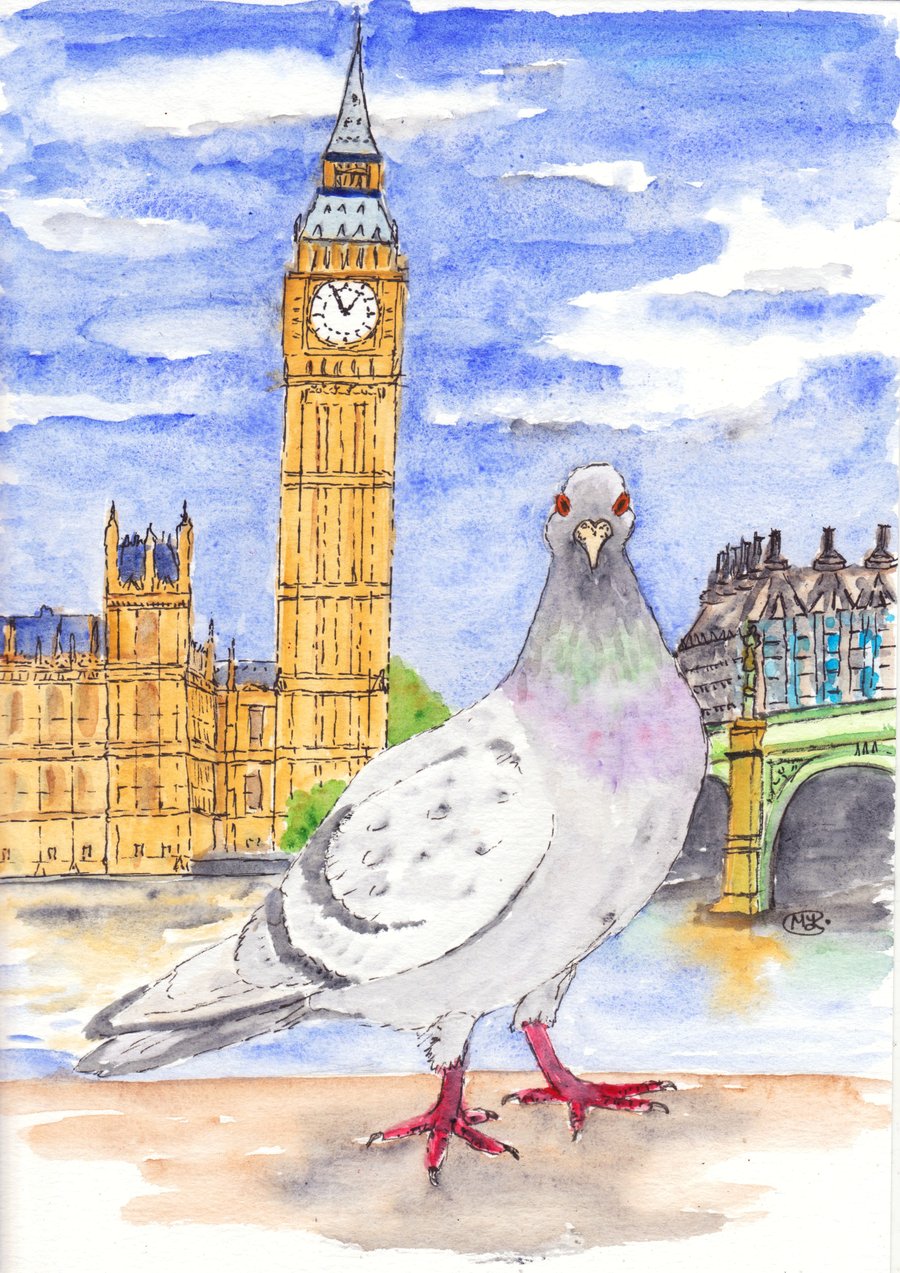 Pigeon Visiting London, England - original painting