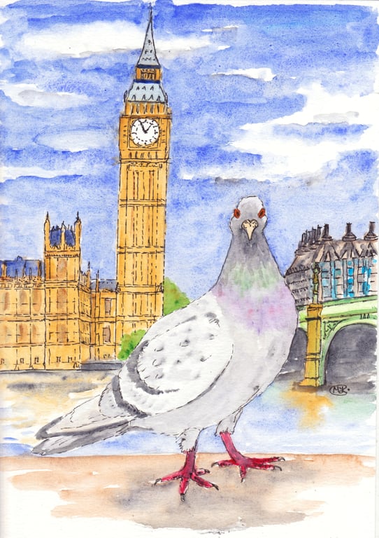 Pigeon Visiting London, England - original painting