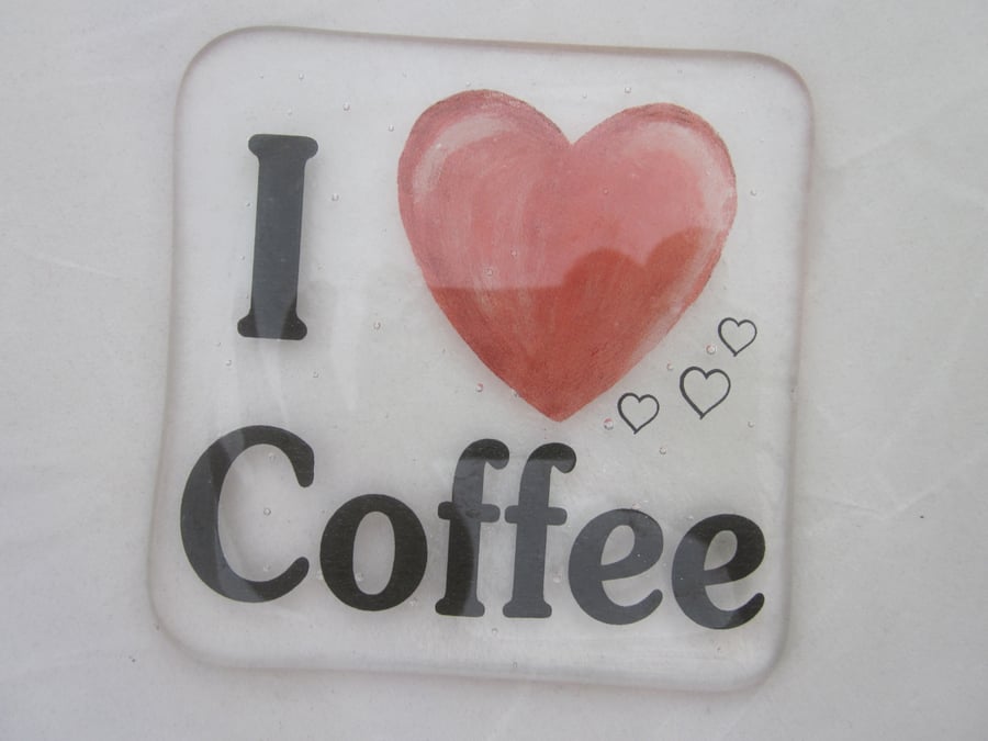  Handmade fused glass coaster - I love coffee