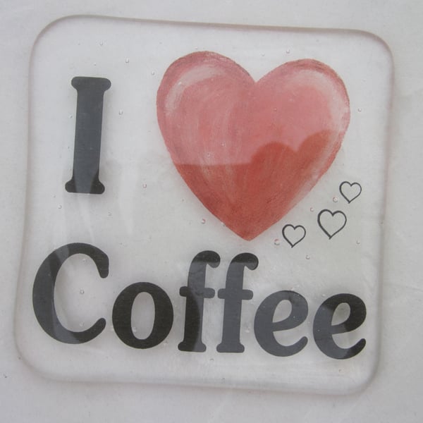  Handmade fused glass coaster - I love coffee