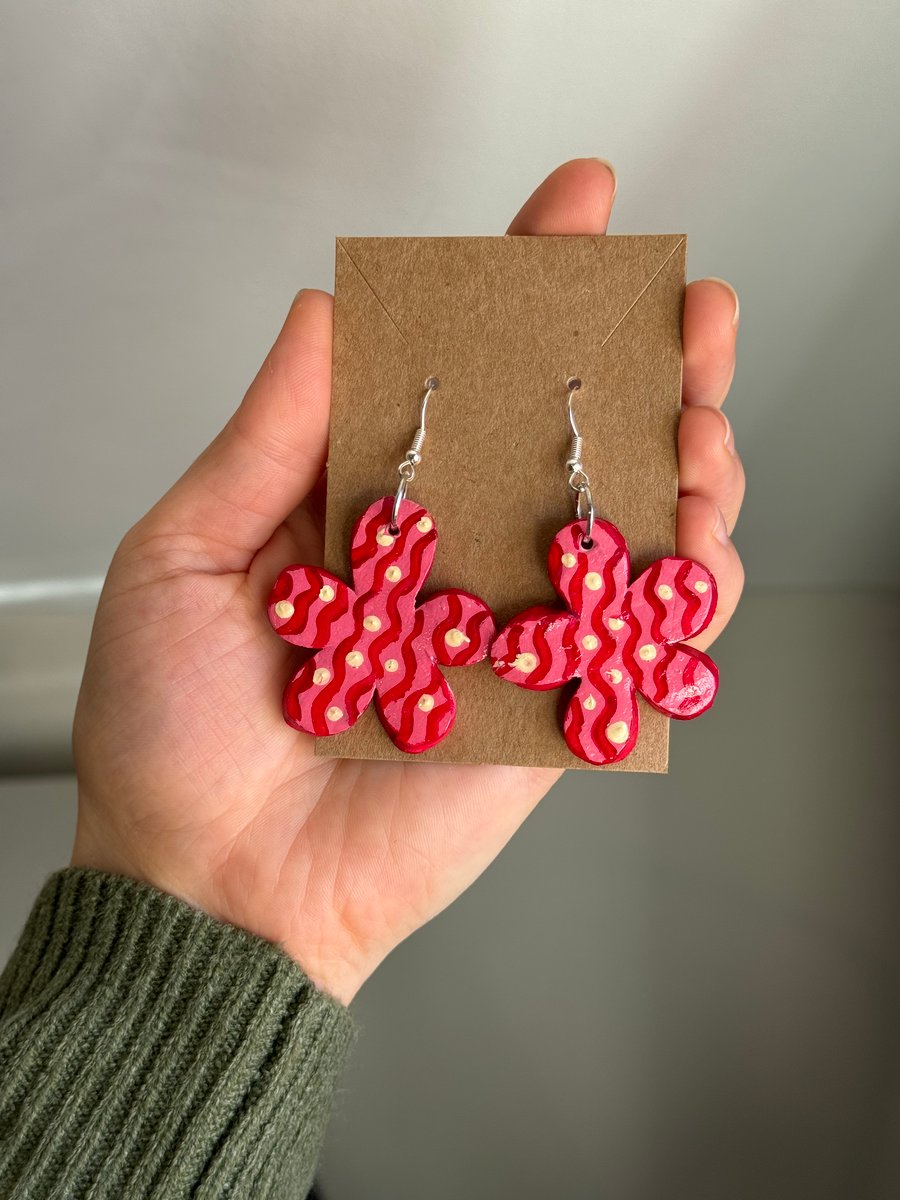 Handmade Pink Pattern Clay Earrings