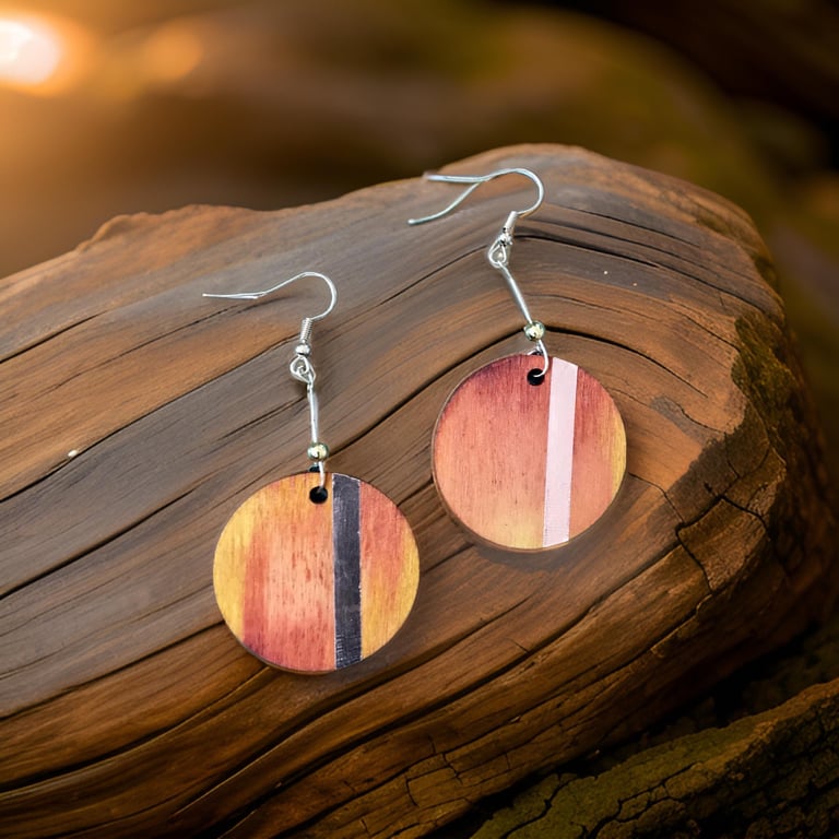 Earrings - Boho style, Dangle, Alcohol Ink & Copper Wood - Freepost