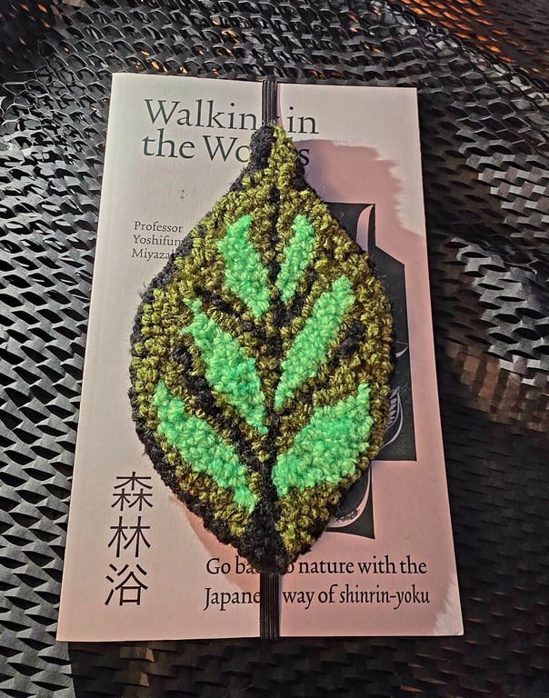 Handmade Punch Needle Leaf Bookmark – Nature Inspired Textile Bookmark