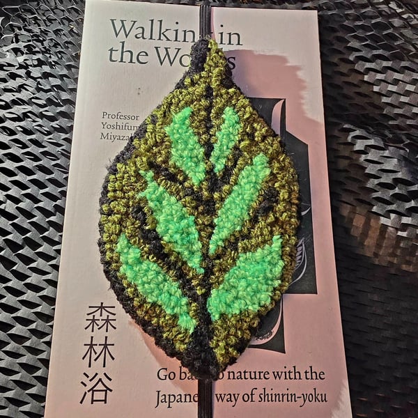 Handmade Punch Needle Leaf Bookmark – Nature Inspired Textile Bookmark