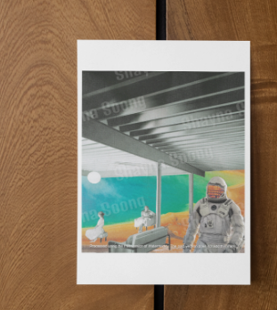 'Departure lounge' card printed from handmade collage 