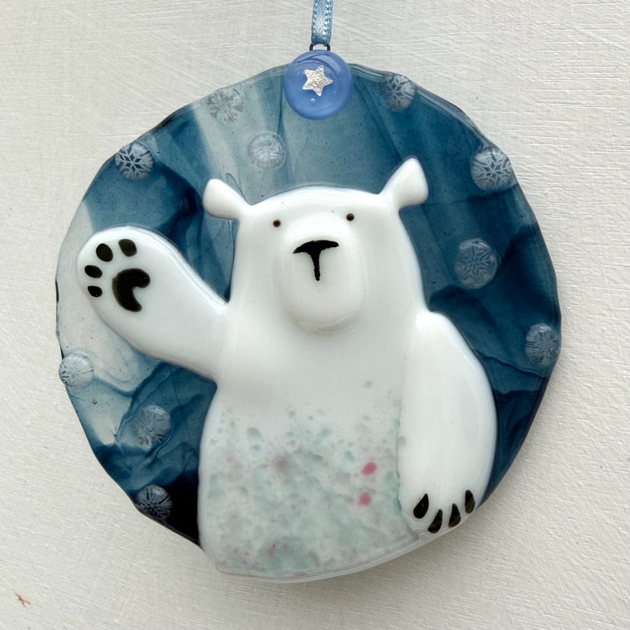 Fused Glass Polar Bear Decoration