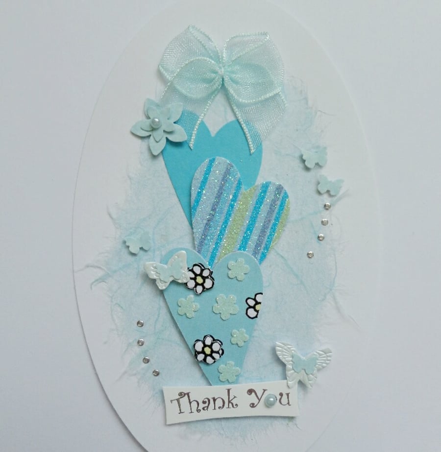 Blue Thank You Hearts & Flowers Card Topper