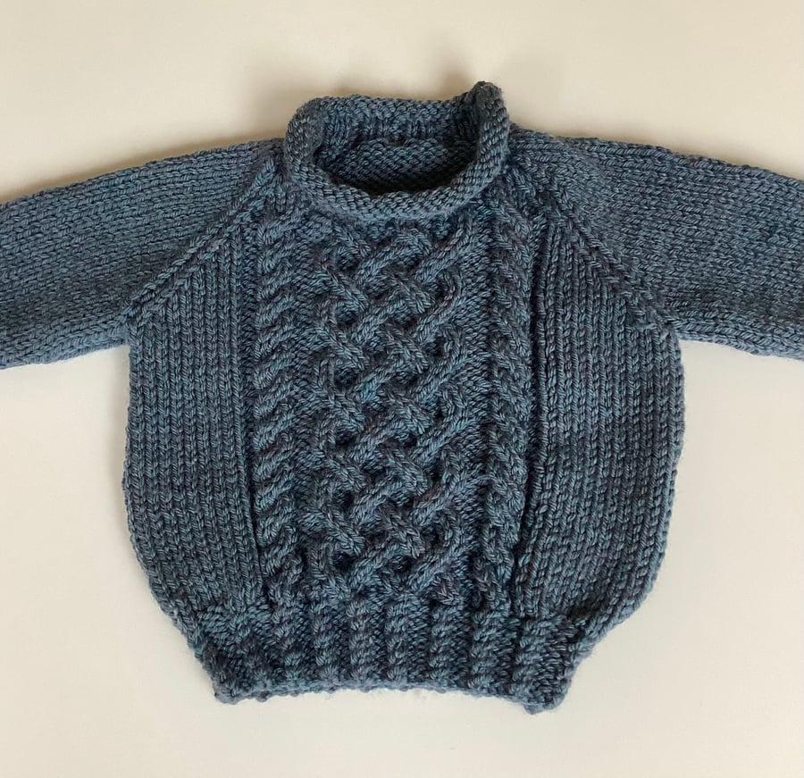 Baby jumper blue merino mix chunky knit 12-18 months