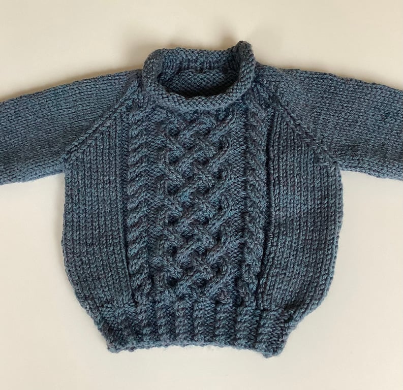 Baby jumper blue merino mix chunky knit 12-18 months