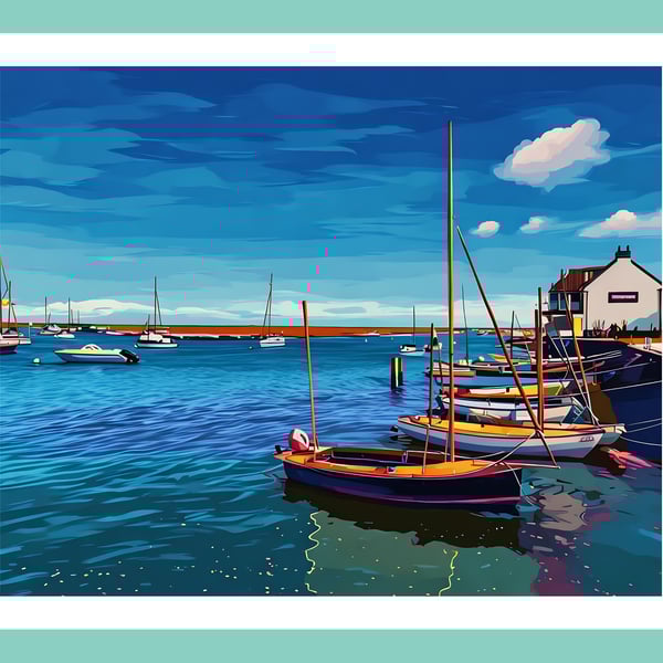 Boats in Harbour Wells Next The Sea Norfolk Greeting Card A5 Size 