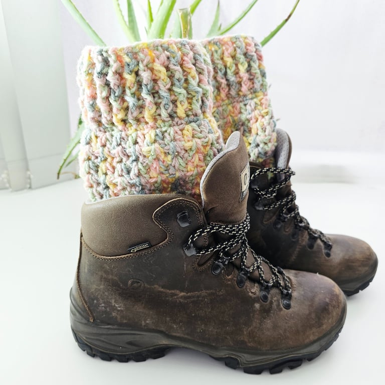 Pastel Rainbow Boot Cuffs, Cosy Crochet Aran Ankle Warmers