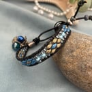 Leather boho beaded adjustable charm bracelet, beach accessories, holiday