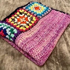 Single bed Blanket Throw hand crocheted purple rectangle with Square motifs 113