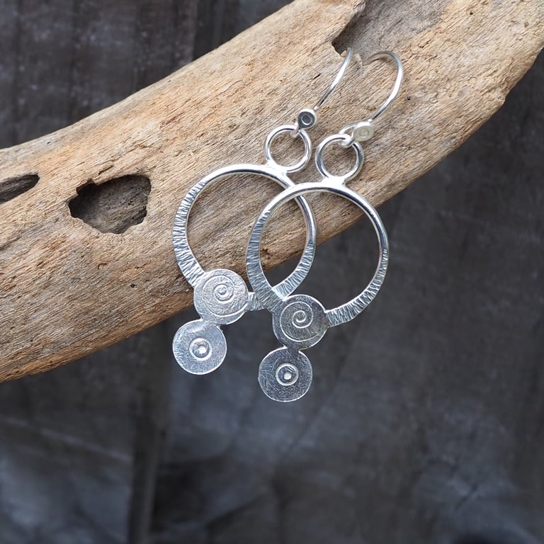 Textured Silver Hoop Tribal Earrings