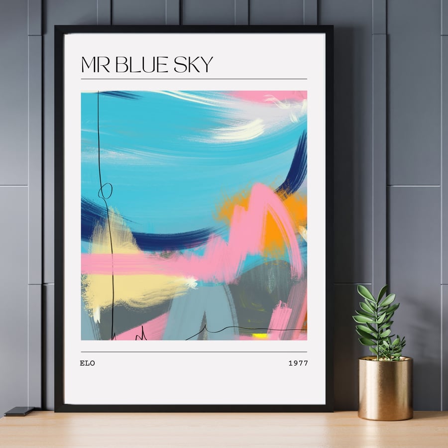 Music Poster ELO - Mr Blue Sky 70s Rock Abstract Painting Song Art Print 