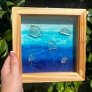 Sea glass art, jellyfish picture, handmade