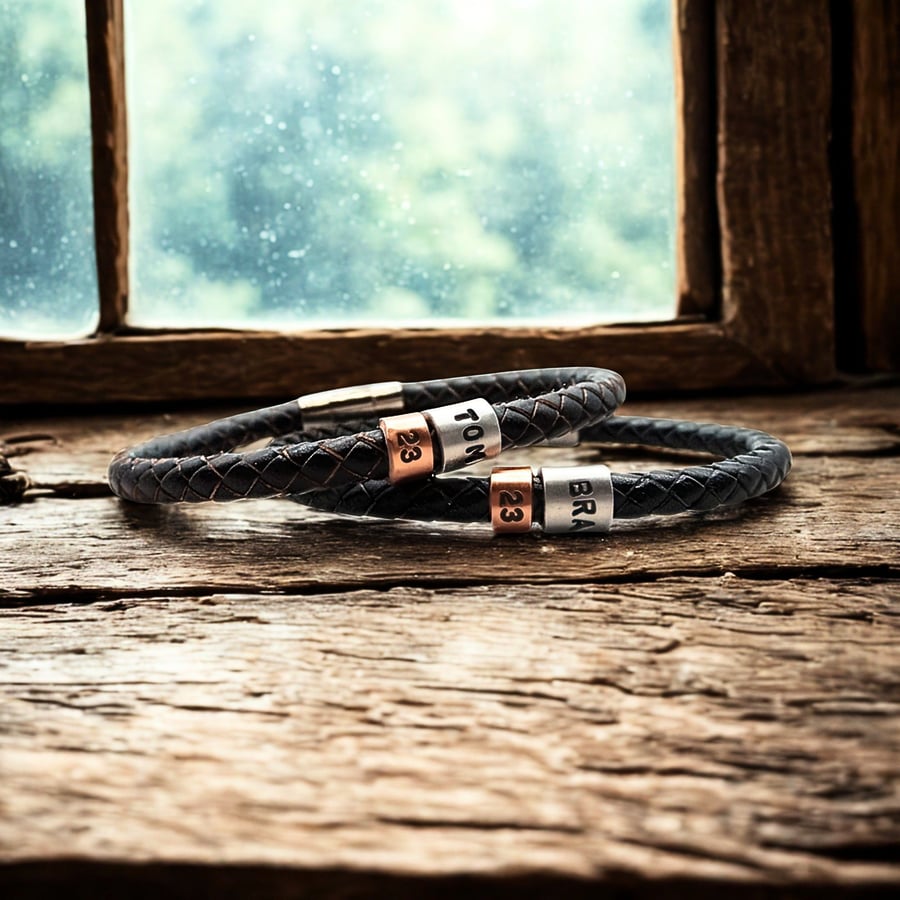 23rd Birthday Gift - Personalised Leather Bracelet - Son Brother Grandson Nephew