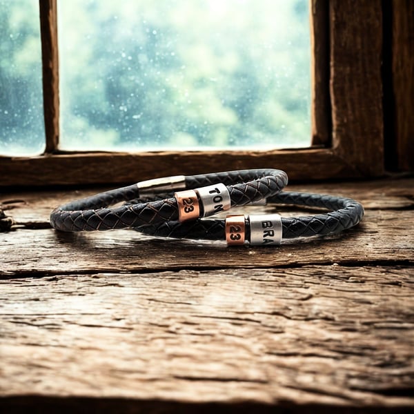 23rd Birthday Gift - Personalised Leather Bracelet - Son Brother Grandson Nephew
