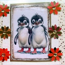 Comical Chubby Penguin Chicks - Hand Crafted Decoupage Greeting Card - 2931