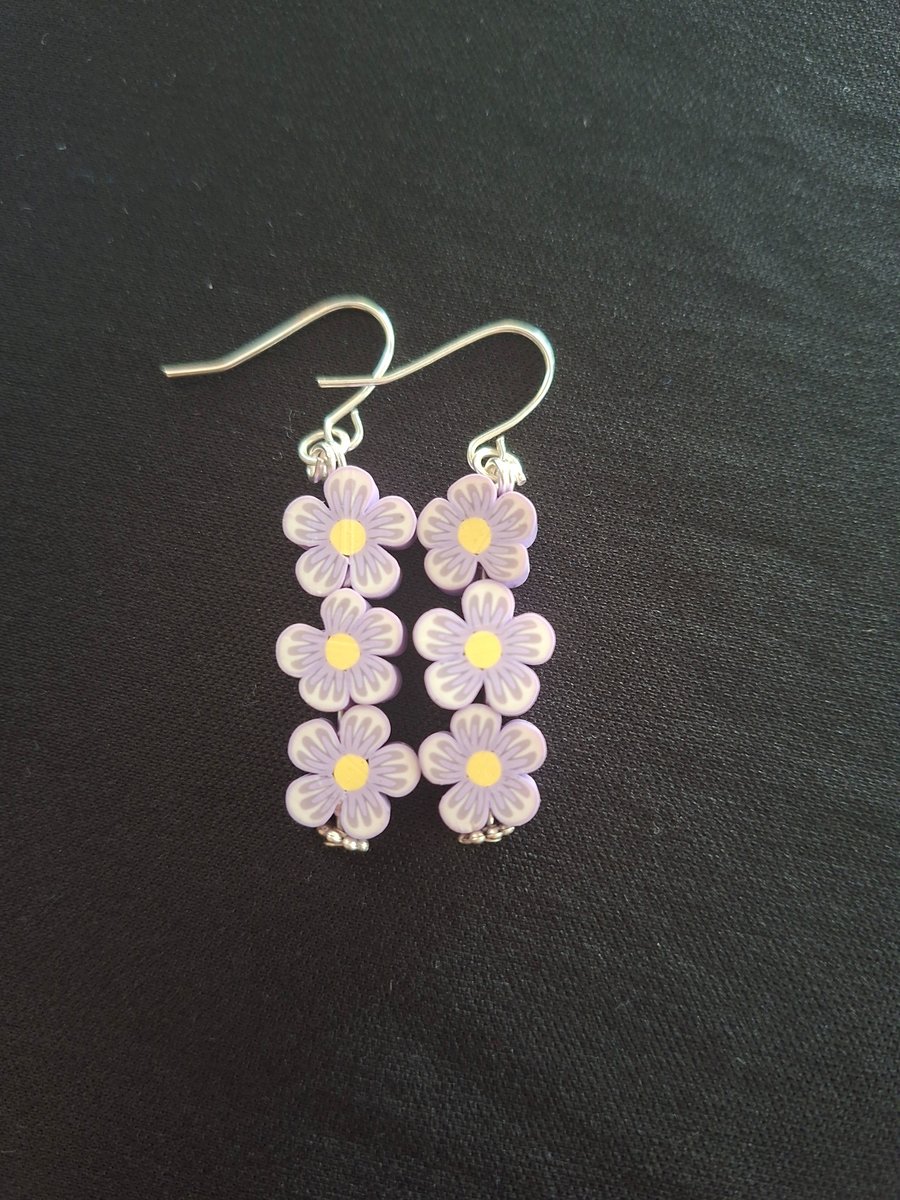 Handmade Purple Flower Earrings 