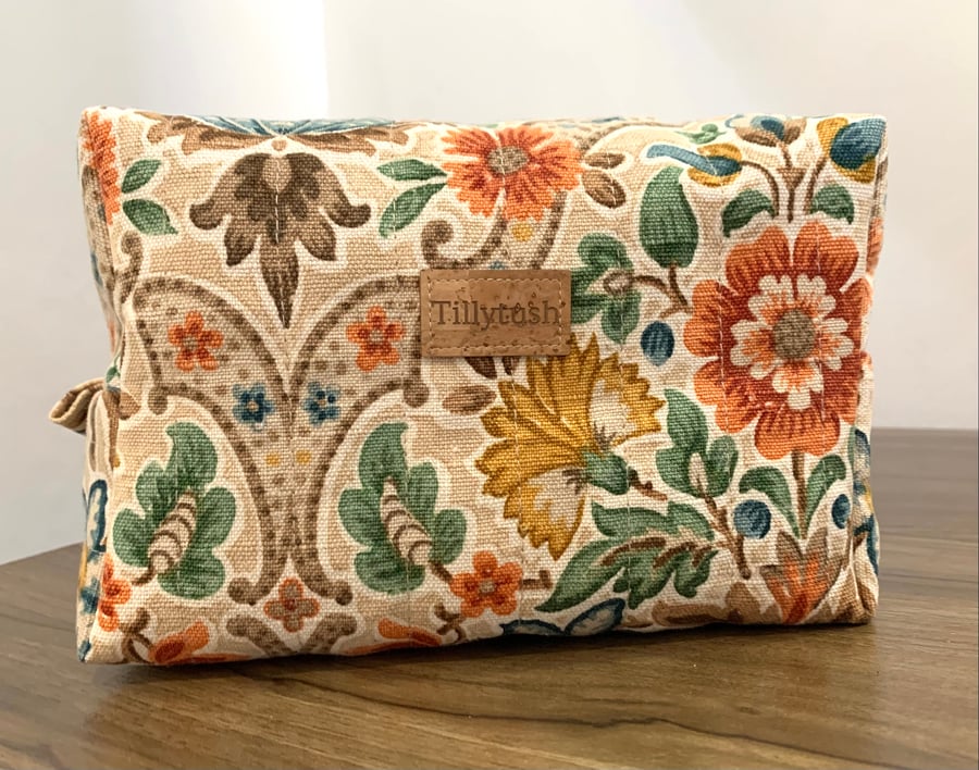 Handmade quilted boxy toiletry, makeup pouch