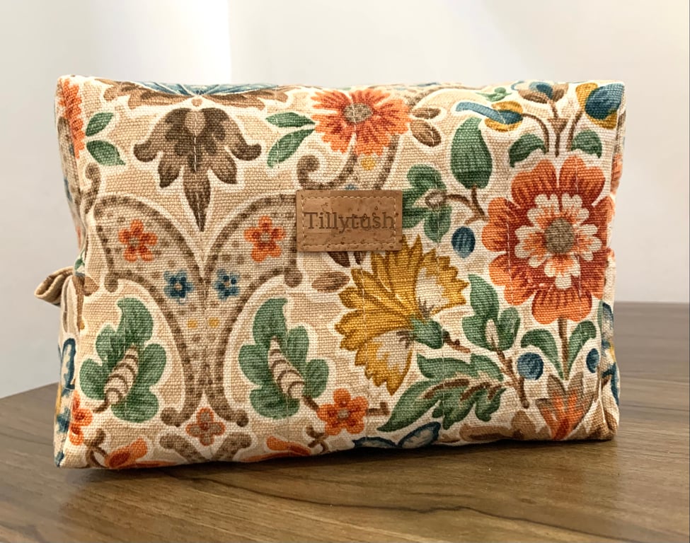 Handmade quilted boxy toiletry, makeup pouch