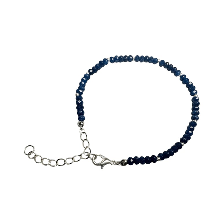 Blue Black Onyx Bead Bracelet: Adjustable Minimalist Unisex Jewelry