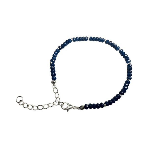 Blue Black Onyx Bead Bracelet: Adjustable Minimalist Unisex Jewelry