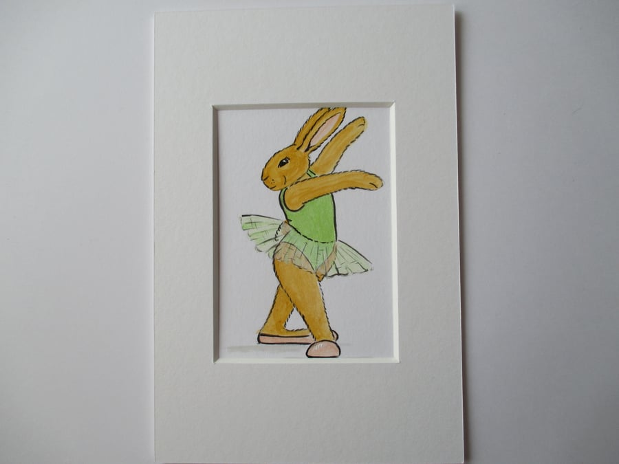 ACEO Bunny Rabbit Ballet Dancing Dancer Miniature Original Painting Picture