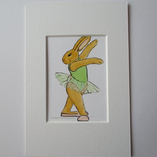 ACEO Bunny Rabbit Ballet Dancing Dancer Miniature Original Painting Picture