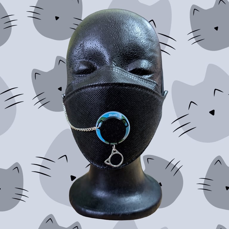 Black SIP valve cap with cat charm and silver keeper