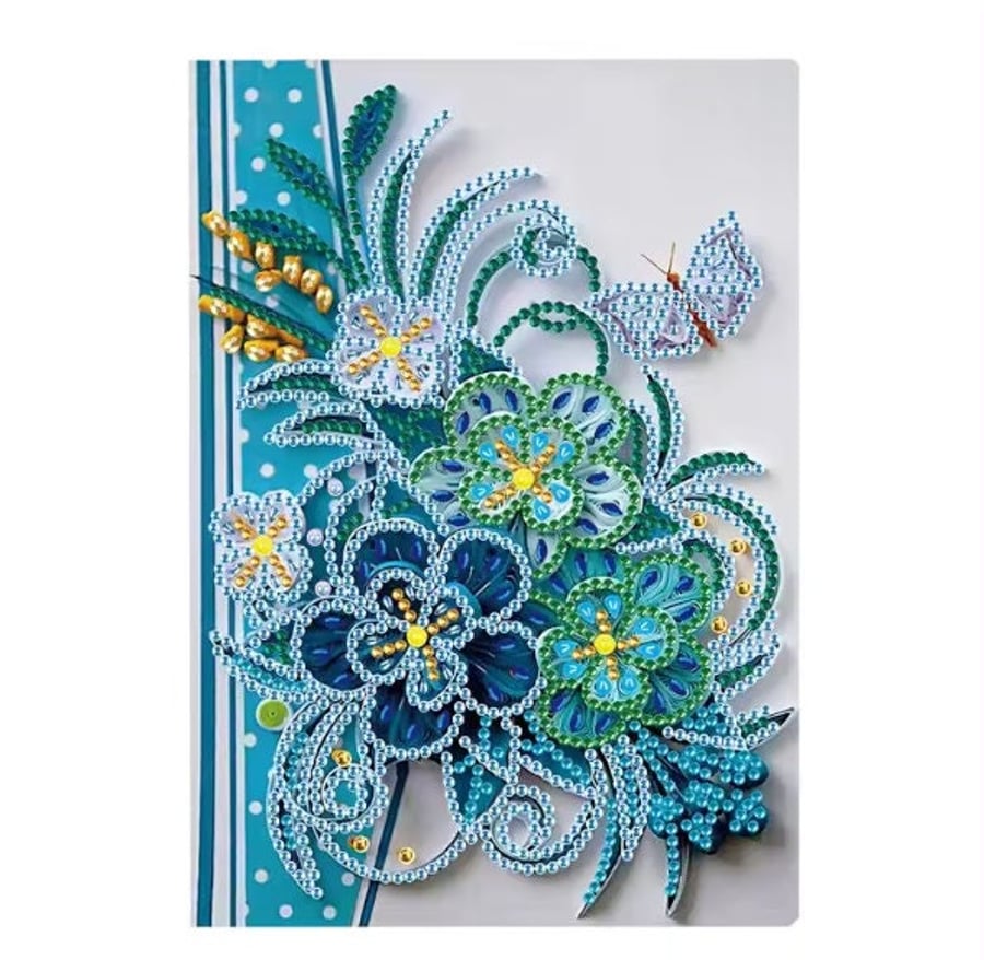 5D DIY Diamond Painting Journal Blue Floral Butterfly Notebook Journal DIY Rhine