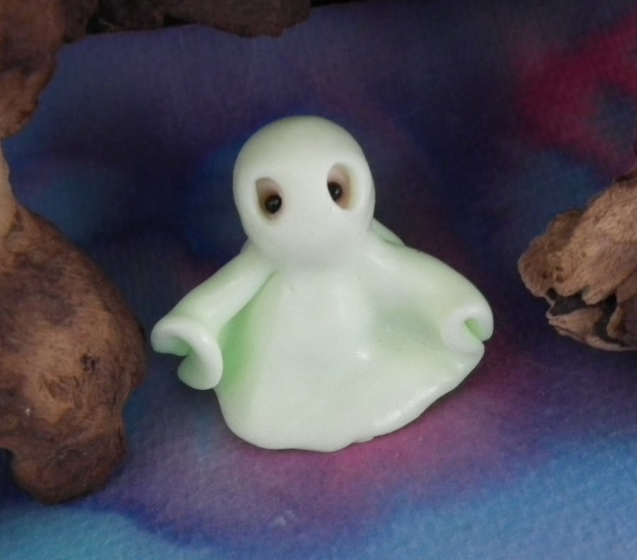 Ghost Gnome under sheet glow-in-the-dark OOAK Sculpt by Ann Galvin