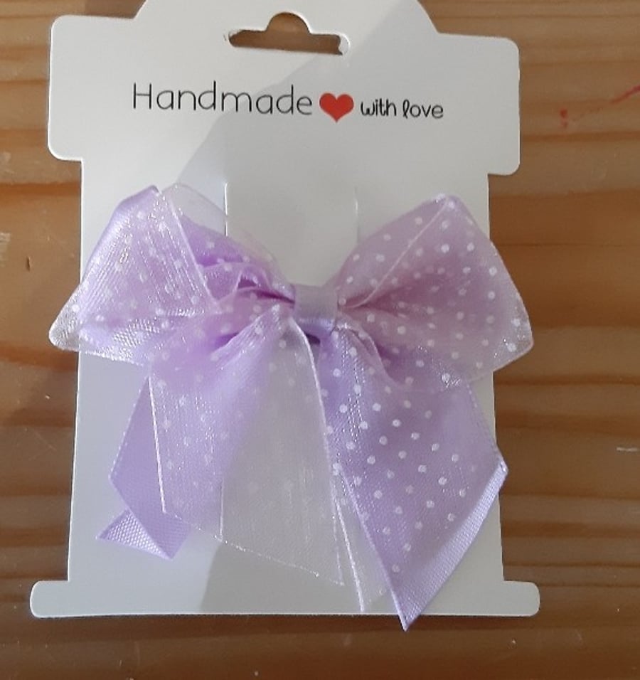 Lilac Bow Hair Clip with Polka Dot Pattern