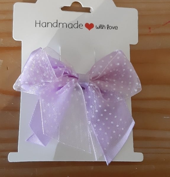 Lilac Bow Hair Clip with Polka Dot Pattern