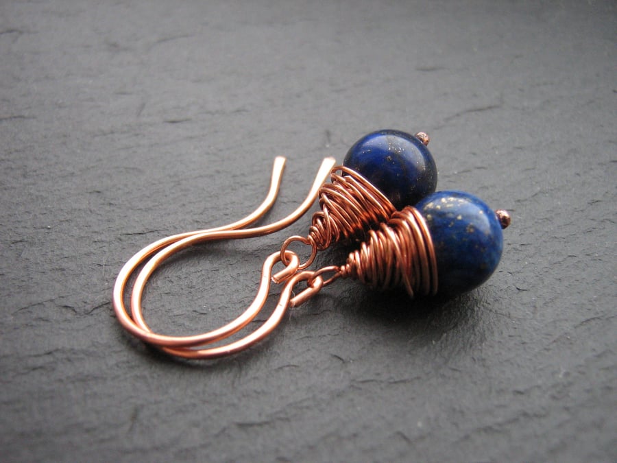 Lapis Lazuli Earrings - Stone Wire Wrapped Jewellery