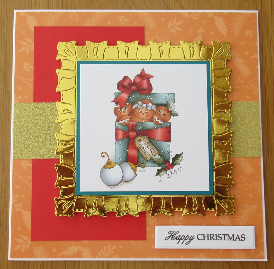 7x7" Gingerbread Family in a Box - Christmas Card