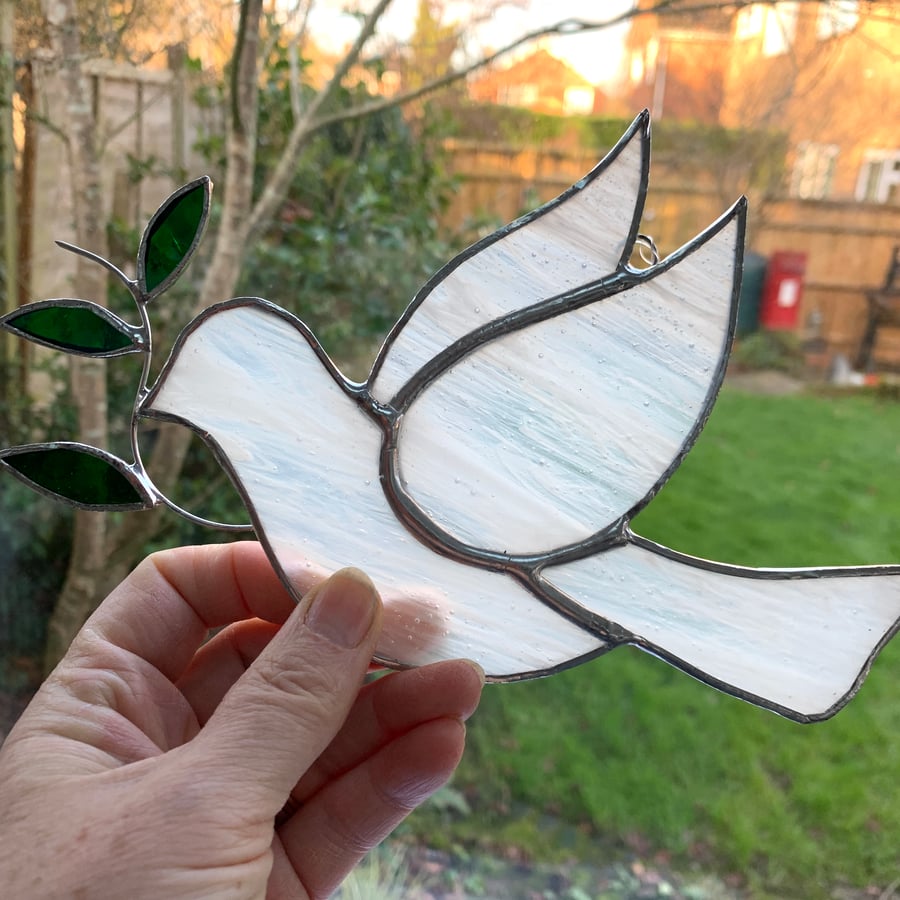 Stained Glass Dove Suncatcher - Handmade Hanging Decoration