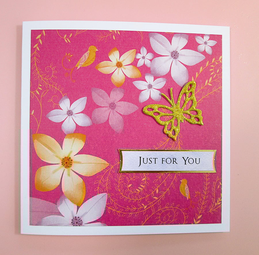 Fuchsia pink floral butterfly card for any occasion 