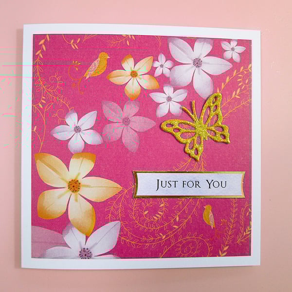 Fuchsia pink floral butterfly card for any occasion 