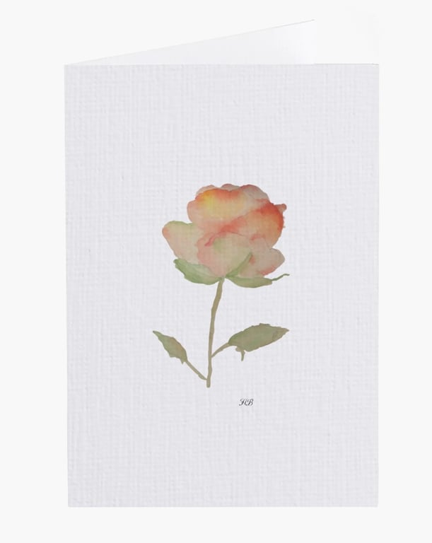 Water Colour Painted Rose Print Greeting Card