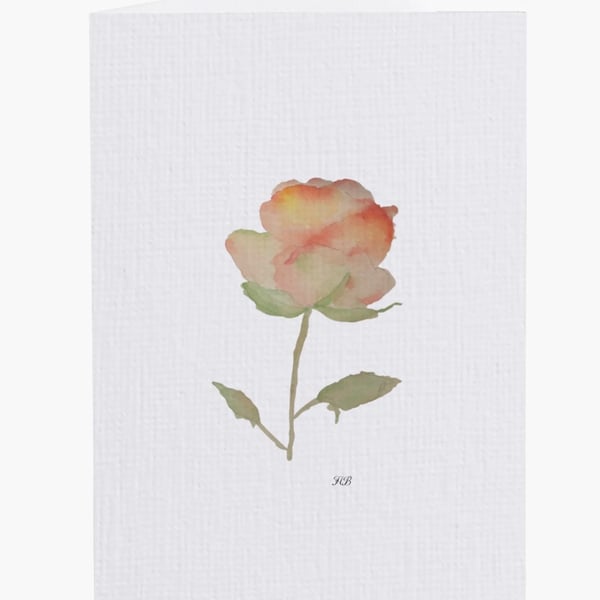 Water Colour Painted Rose Print Greeting Card