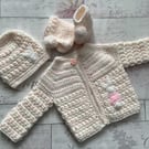 Crochet New Baby Cardigan, Hat and Booties Set