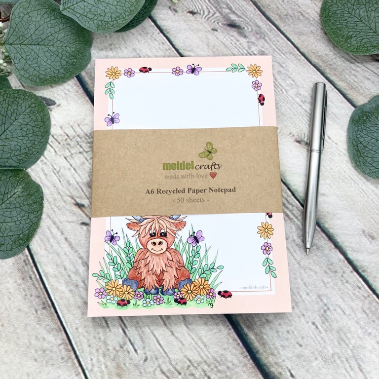 Notepad - A6 Recycled Paper Notepad - Baby Highland Cow